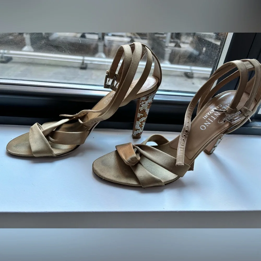 VALENTINO GARAVANI Satin Crystal Embellished Heeled Sandals - Picture 2 of 9
